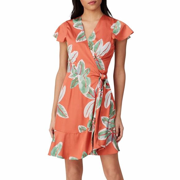 Hutch Britton Satin Mini Wrap dress orange multicolor - S - Picture 1 of 13
